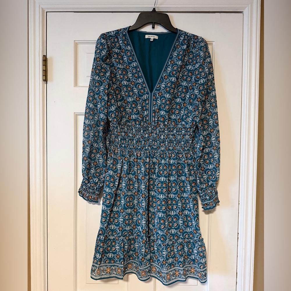Max Studio Teal and Black Long Sleeve Dress